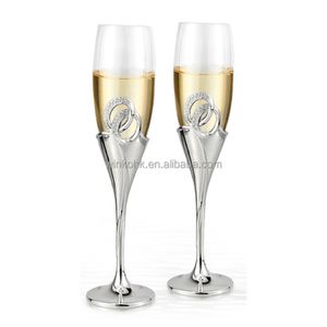 In Stock Wedding  Gifts 100-200Ml Double Ring Design 144Pcs Clear Crystal Champagne Flutes Glasses Party Supplies