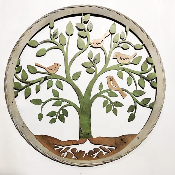 Metal Background Round Wall Decoration Wrought Iron Hanging Tree of Life Wall Art