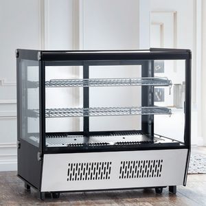Rectangular Countertop Cake Cooler with 4 Sides Glass Sliding Doors Bakery Cold Food Cake Showcase Refrigerator