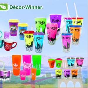 ceramic mugs, glass cups, bowls, plates