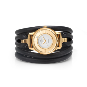 Watch-Gold Plated/Classic Leather Set Campaign - Black