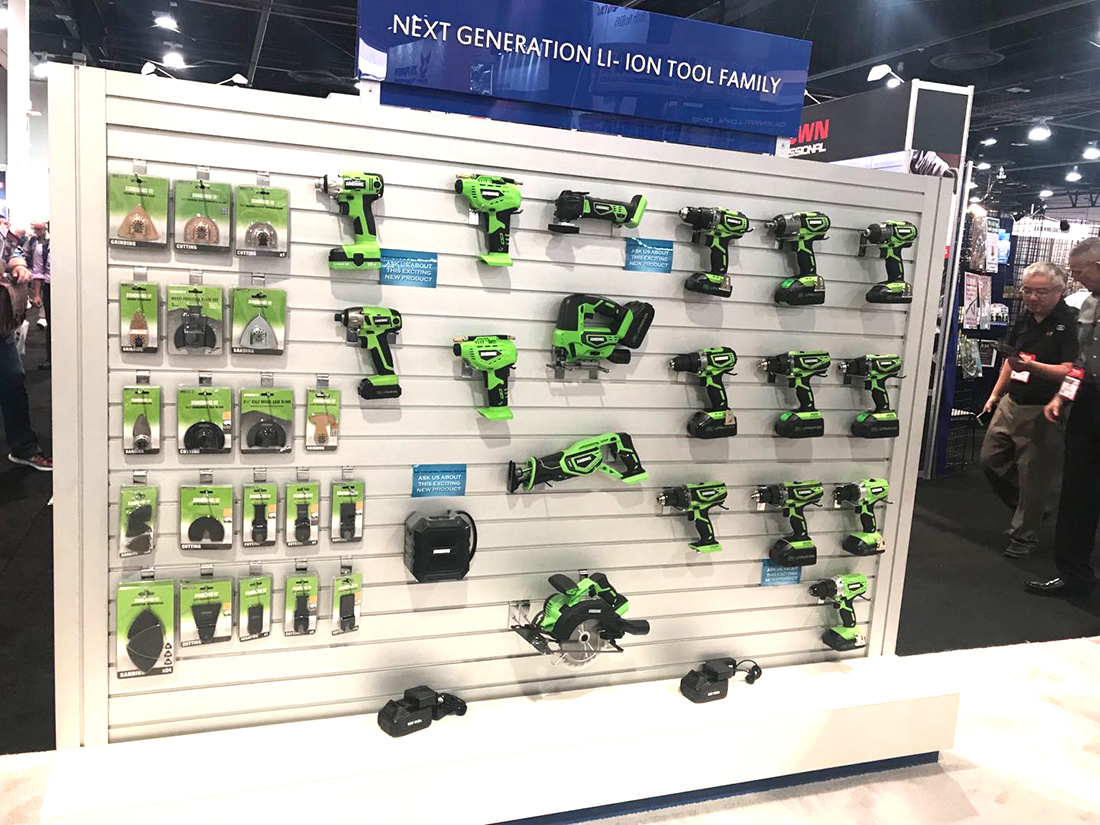 drills, multi-tools, impact drivers and wrenches, sanders, saws (jig, angle, circular, and reciprocating), hobby tools, routers, and cutters, bench tools like miter saws, drill presses, and bench grinders, along with a comprehensive selection of accessories