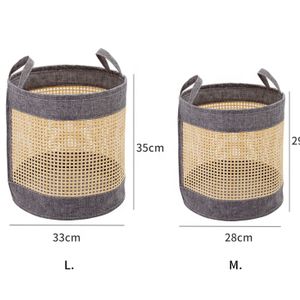Kingwillow Bamboo Basket Bamboo and Fabric Laundry Basket with Handle Set of 2