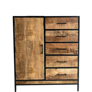 Mango Wood Dresser with Iron Frame Multi-Drawers Sturdy Design for Home and Hotel Organization