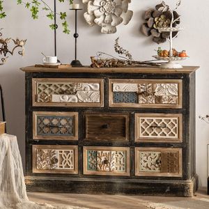 European Vintage Carved Sideboard Decorative Storage Chest Elegant for Dining Room and Living Spaces