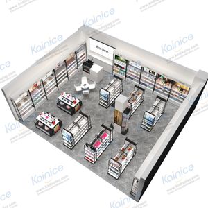 Kainice Custom Retail Skincare Shop Interior Store Design Trendy Cosmetic Shop Decoration Ideas Metal Cosmetic Display Cabinet