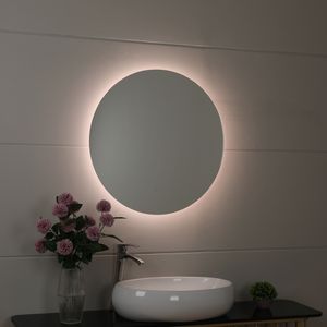 Modern LED Lighted Makeup Mirror Large 3-Color Touch Screen Dimmable Vanity Lighting IP44 Rated for Bedroom Bathroom & Desk Use