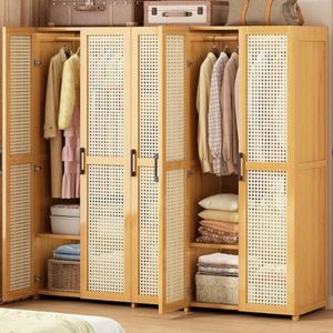 Minimalist Storage Bedroom Furniture 5 Doors Rattan Wardrobe