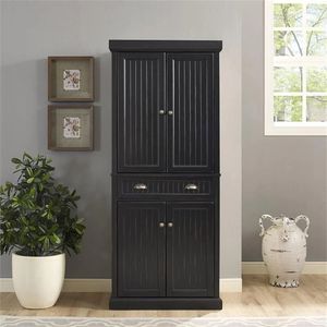 Hot Sale Black 4 Door Wood Coastal Pantry Furniture , Floor Storage Cabinet