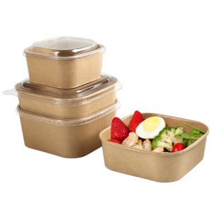 Competitive Price Custom Kraft Paper Square Lunch Box Takeaway With Lid  Environmentally Friendly Paper Bowl