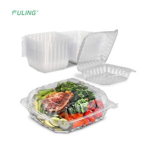 Disposable Plastic Transparent Restaurant Clamshell TakeOut Food Packing Box 9\"x9\" 1 Compartment Clear PP Hinged to Go Contain