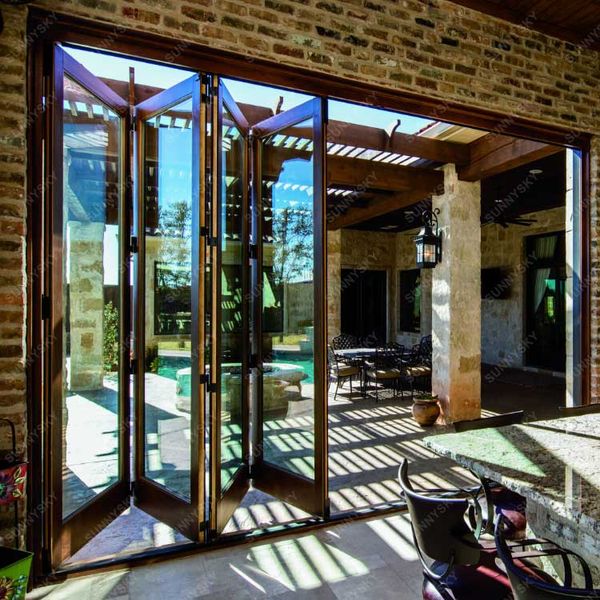 Sunnysky High Quality Double Glaze Folding Accordion Exterior Bi-Fold Doors Sliding Thermal Break Aluminum Glass US Standards