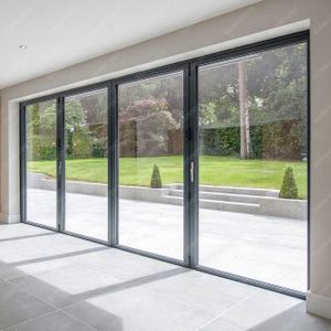 Sunnysky US Standard Custom Exterior Accordion Soundproof Metal Frame Tempered Glass Aluminum Bi Folding Doors with Blinds