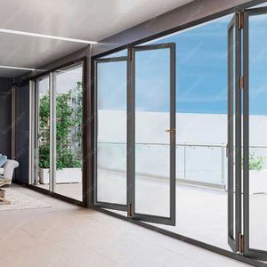 Sunnysky Modern Design Outdoor Aluminium Bi-Fold Glass Door Waterproof Wooden Bi-Fold Door for Villa Exteriors