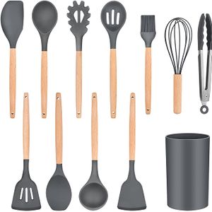 Wholesale Korean 12Pcs Reusable Non Stick Home Camping Kitchen Accessories Wooden Silicone Kitchen Utensils