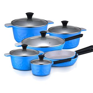 ASD Induction Bottom Cooking Die Cast Aluminum Pots and Pans Set Nonstick Blue 12pcs Cookware Set