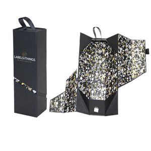 Custom Black Single Wine Bottle Packaging Foldable Hard Paper Magnetic Folding Luxury Gift Box for Champagne Red Wine