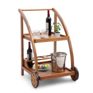 High Quality Wooden Tea Trolley with Curved Design Custom Size Plastic Serving Tray for Kitchen Storage Home Use