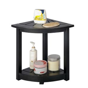 Corner Shower Stool Wood Bench with Shelf Waterproof 2-Tier Wood Storage & Seat for Bathroom Shower Spa Sauna for Bathroom