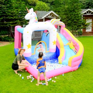 Garden Lawn Play Project Outdoor Unicorn Water Slide Trampoline Inflatable Air Bounce Castle Jump House Inflatable With Pool