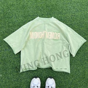 Minghong Manufacturer Cropped Print Tee High Quality Acid Washed Cotton Boxy T-Shirts