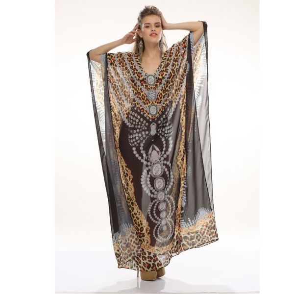 Women's One-Piece Georgette Kaftan Lightweight Summer Maxi Dress Tribal Printed Free Size Loose Fit Beach Resort Wear Sexiness