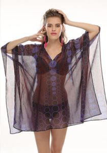 Women's Sheer Circle Print Kaftan Swimsuit Cover Up