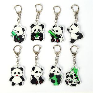 Custom Factory Holographic Acrylic Keychain Cartoon Panda Bamboo Printed Key Ring Plastic Keychains