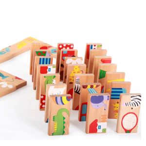Hot Selling 28pcs Animal Colored Wooden Puzzle Cartoon  Montessori Educational Baby Toys