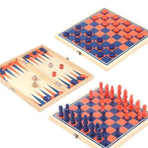 Customized Wooden Games 3 in 1 Folded Wooden Box Chess Checkers Backgammon