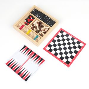 Customized Wooden Games 5 in 1 Chess Checkers Backgammon Domino Mikado