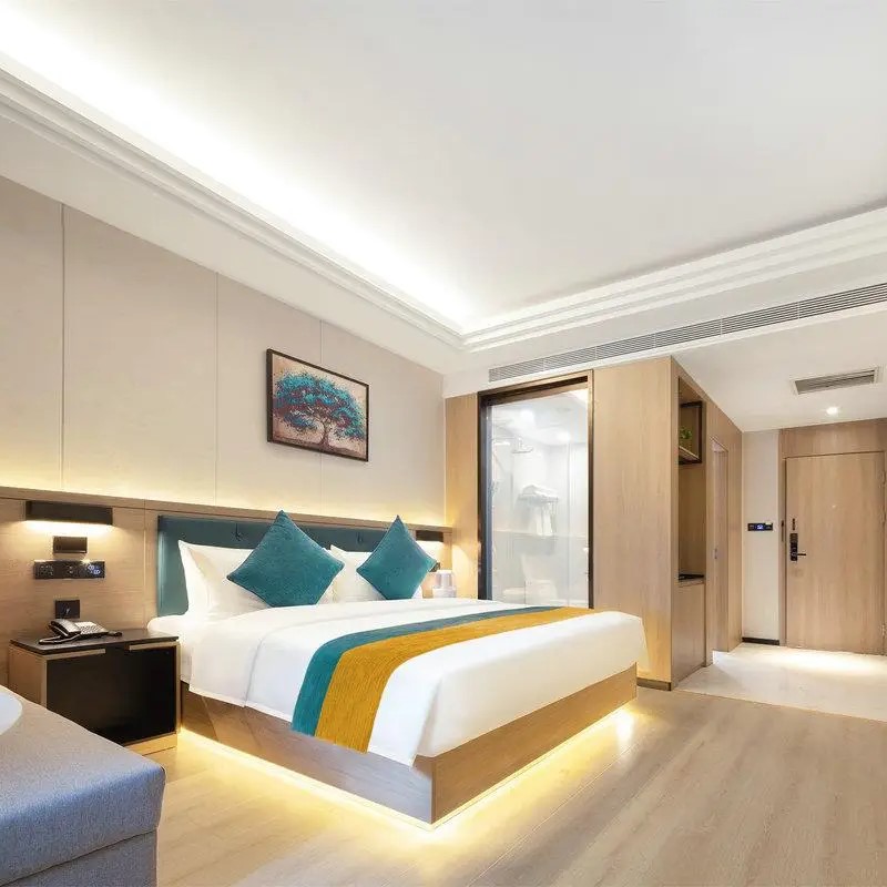 Customized Modern Design Queen King Size Solid Wood Bed Set Stainless Steel Base Wooden Drawer Extended Headboard for Bedroom