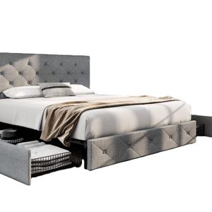 Tongli Customized Solid Wood Queen and King Size Bedroom Set Modern Design Bed Base with Extended Headboard and Drawer