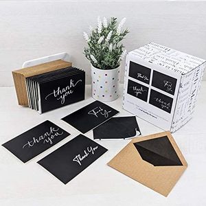 100 Premium Quality Matte Black Gold Foil Thank You Card Set with Boxes Envelopes and Stickers