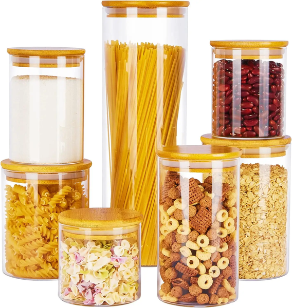 Modern Glass Spice Jar With Bamboo Lid Home Kitchen Food Storage Container for Party Use