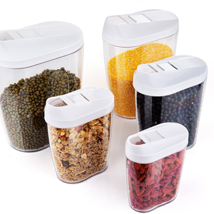 5 Piece Set Clear Dry Food Storage Container Kitchen Food Storage Jar  With Large Tall Airtight Seal Lid