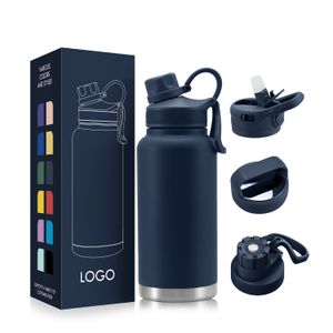32oz Double Wall Stainless Steel Vacuum Insulated Thermos Water Bottle with 3 Lids for Outdoor Travel