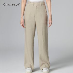 Women's Hemp Blended Straight Wide-Leg Suit Pants Trousers Comfortable and Stylish