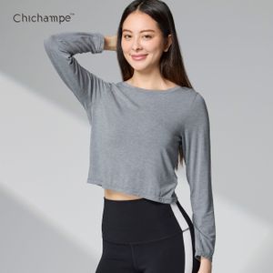 Women's Casual Breathable Bamboo Cotton Stretch Yoga Quick Dry Long Sleeve Crop Top T-Shirt Women's T-Shirts