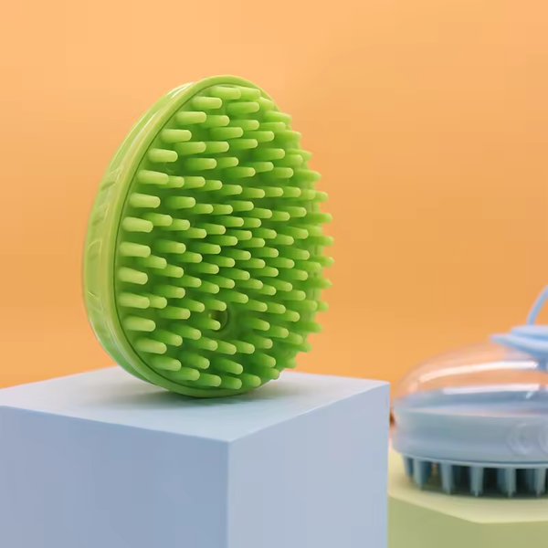 Pet Grooming Bath Massage Brush with Soap and Shampoo Dispenser - Soft Silicone Bristle for Long and Short Haired
