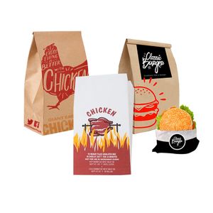 Custom Printed logo TakeAway Greaseproof Coated Paper Fried Fast Food Sandwich Burger Roast Chicken Fast Food Packaging Bags
