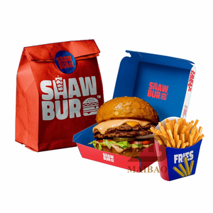 Custom Kraft Paper Takeaway French Fried Chip Holder to Go Takeout Hamburger Burger Hinged Box Fast Food Packaging Container