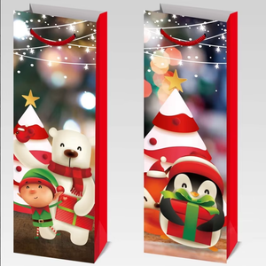 2025 Christmas Custom Logo Red Wine Kraft Paper Bag Eco-Friendly Cardboard for Wine Packaging and Shopping for Crafts