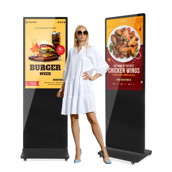 43 55 Inch Indoor Digital Signage LCD Kiosk Double Sided Floor Standing for Shopping Malls & Hospitals OMC System Elevator Use