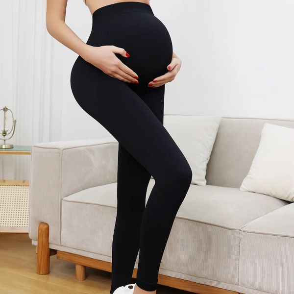 Dropshipping Maternity Slim-Fit High Waist Seamless Black Leggings - Comfortable and Stylish Yoga Sports Long Leggings