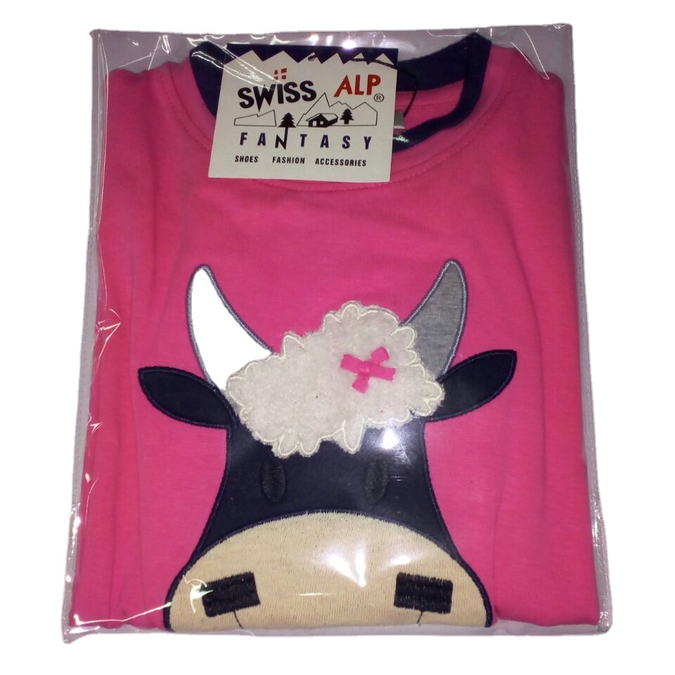 Factory Wholesale 100% Soft Cotton Jersey Fabric Girls Pyjama Set T-shirt and Pant Printed Embroidery and Applique Patch Work