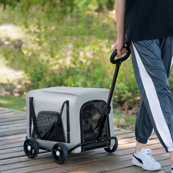 Portable Adjustable Handle Dog Stroller Pet Jogger Wagon Fold Cart Travel Trolley Cart Outdoor with 4 Wheels 3 Mesh Window