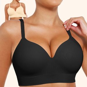 Hexin Plus Size Deep Cup Wireless Ladies Full Coverage Hide Back Fat Solid Wire Free Seamless Comfort Push up Bra for Women