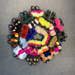 Hot-Selling PVC Outsole Custom Logo Fluffy Furry Real Fox Fur Slides Slippers for Women