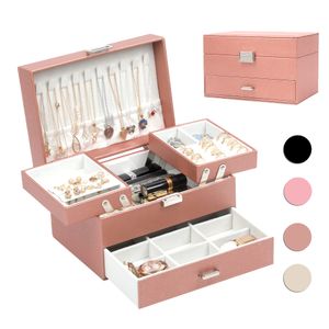 NISEVEN  3 Layers Large Jewelry Storage Case for Earring, Rings, Necklaces Organizer Box, Jewelry Box Organizer for Women Girls
